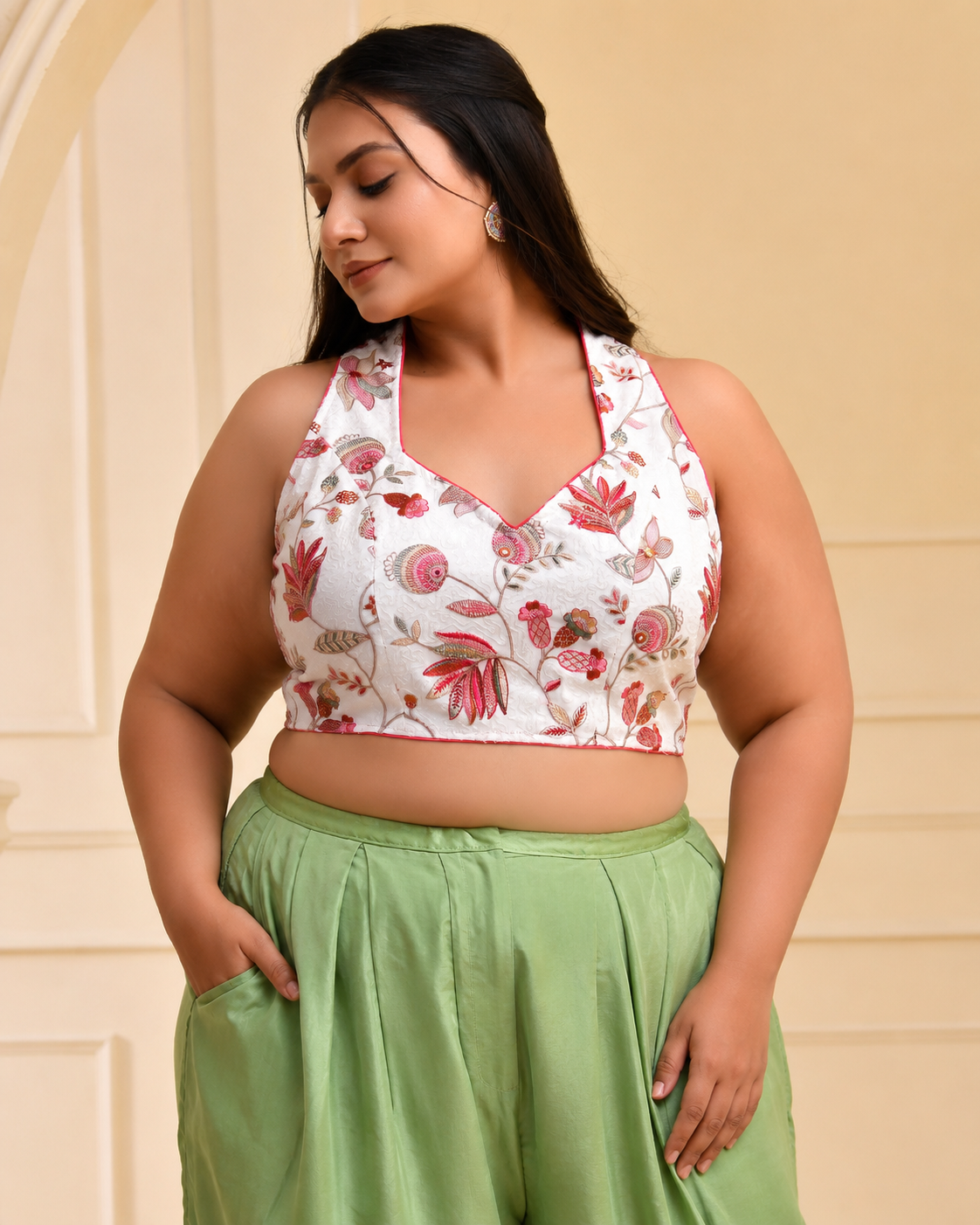Embroidered Halter-Neck Designer Blouse