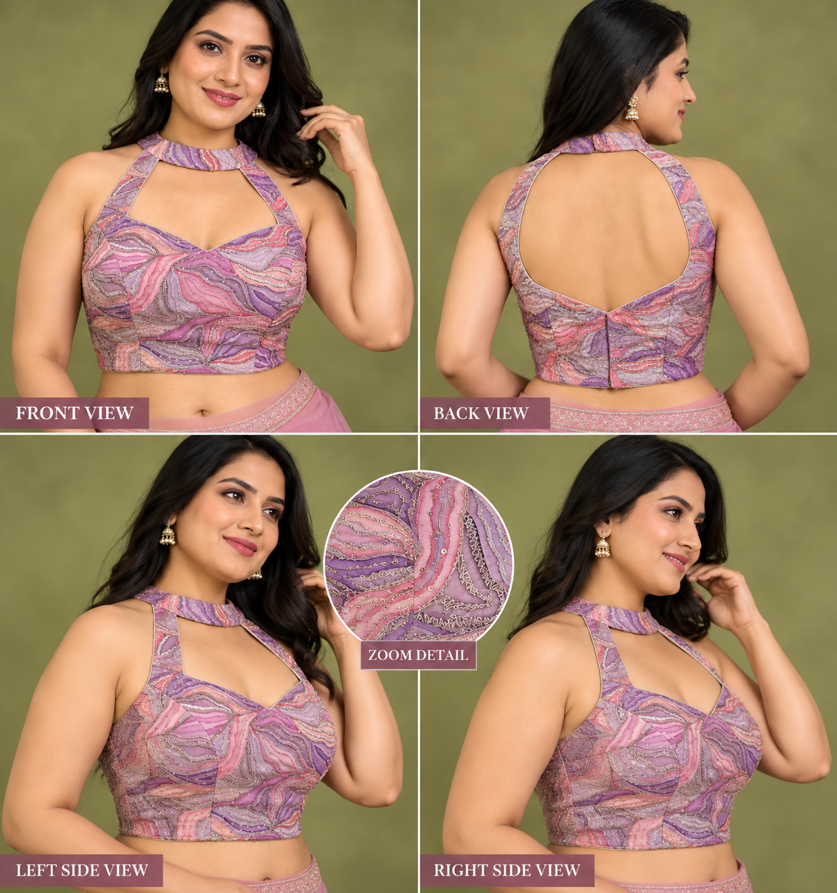 Purple Embroidered Tissue Blouse