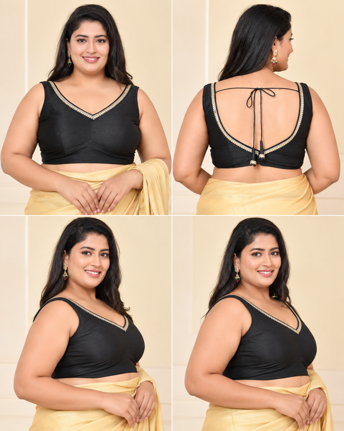 Solid Black Color Sleeveless Padded Blouse