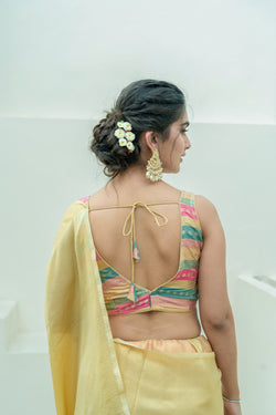Multicolored Striped Banarasi Brocade Sleeveless V-Neck Blouse