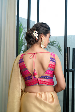 Multicolored Striped Banarasi Brocade Sleeveless V-Neck Blouse