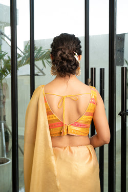 Multicolored Striped Banarasi Brocade Sleeveless V-Neck Blouse