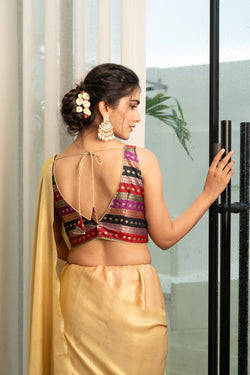 Multicolored Striped Banarasi Brocade Sleeveless V-Neck Blouse