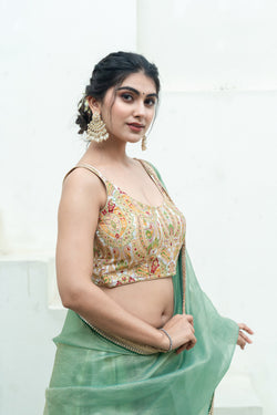 Woven Designed Kashi Banarsi Scoop Neck Padded Saree Blouse