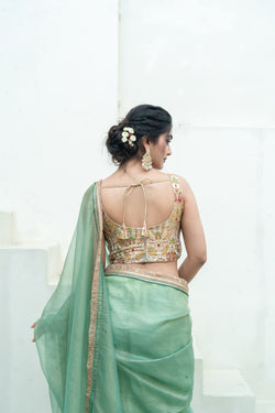 Woven Designed Kashi Banarsi Scoop Neck Padded Saree Blouse