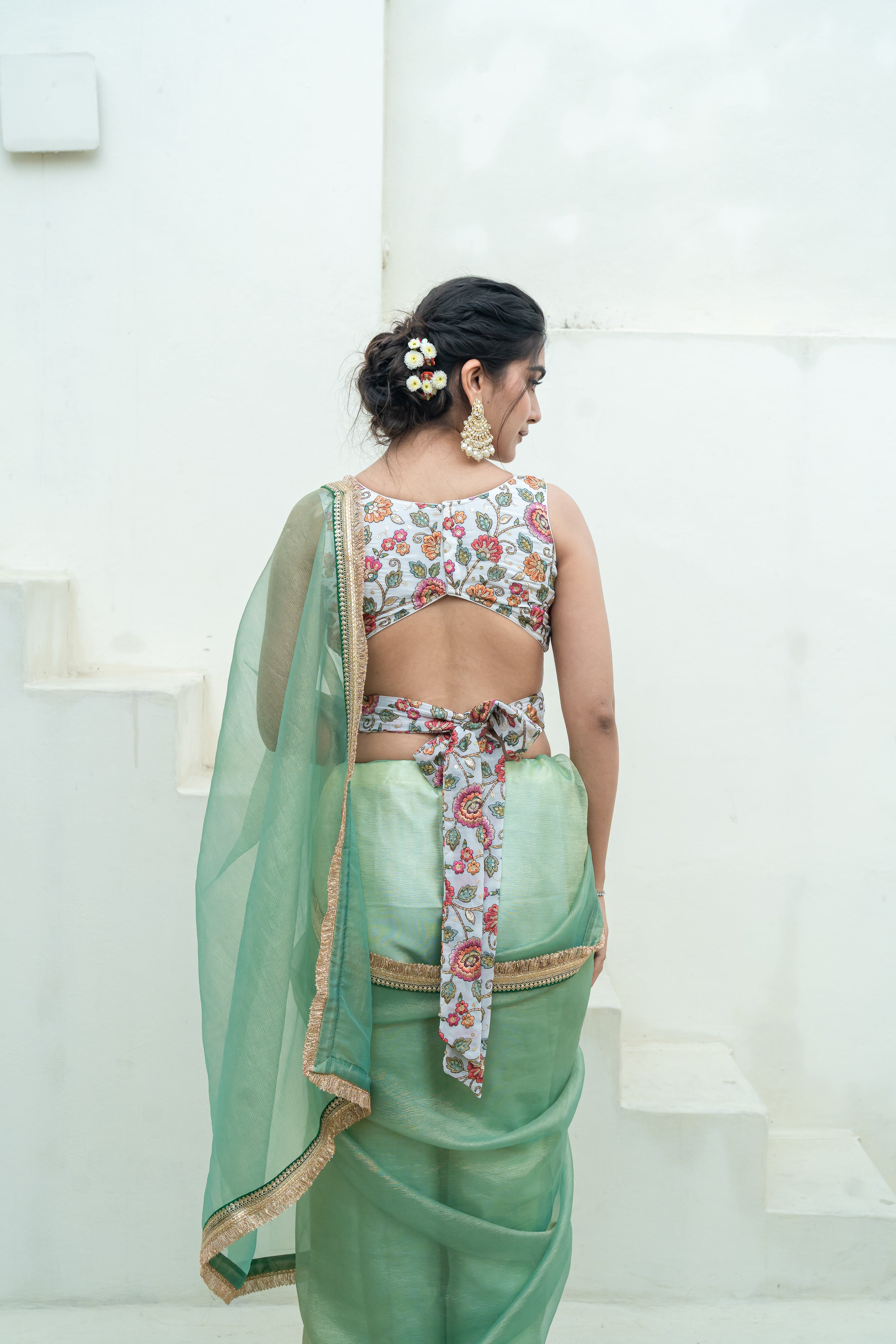 Floral Embroidered Wrap-Style Designer Blouse