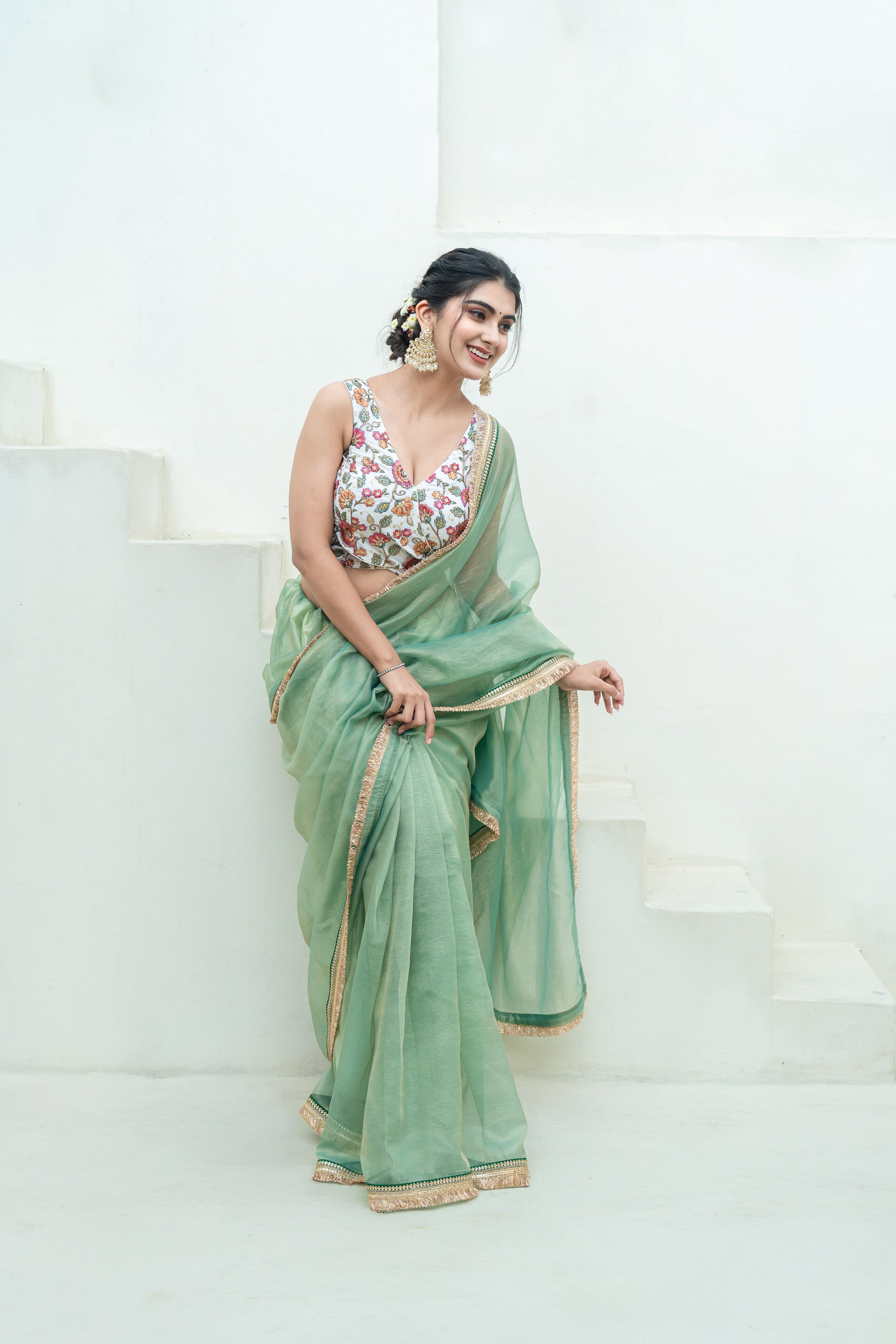 Floral Embroidered Wrap-Style Designer Blouse