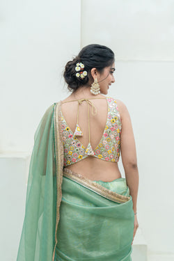 Multicolor Mirror Work Sleeveless V-Neck Designer Blouse