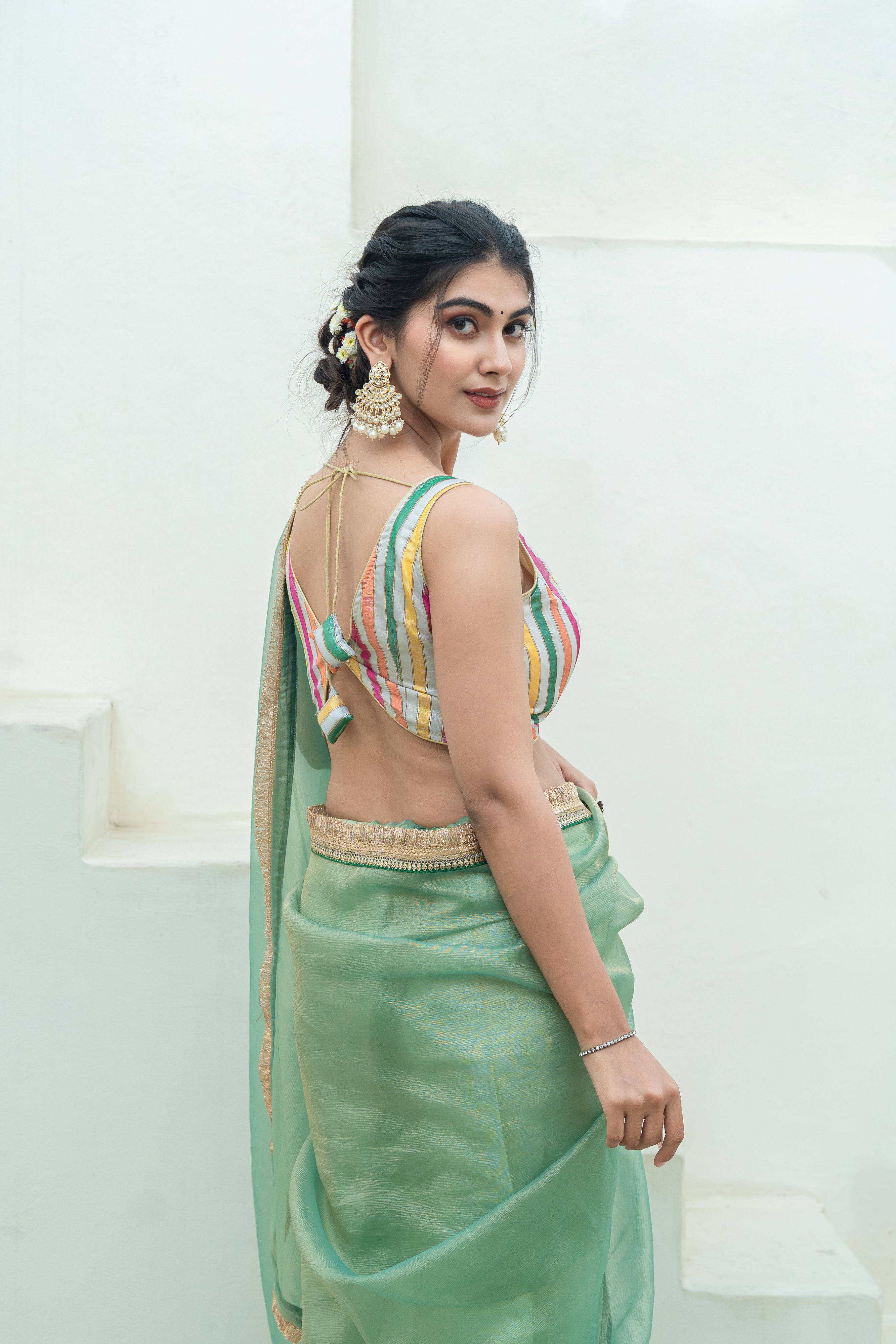 Multicolor Striped Padded Tissue Blouse