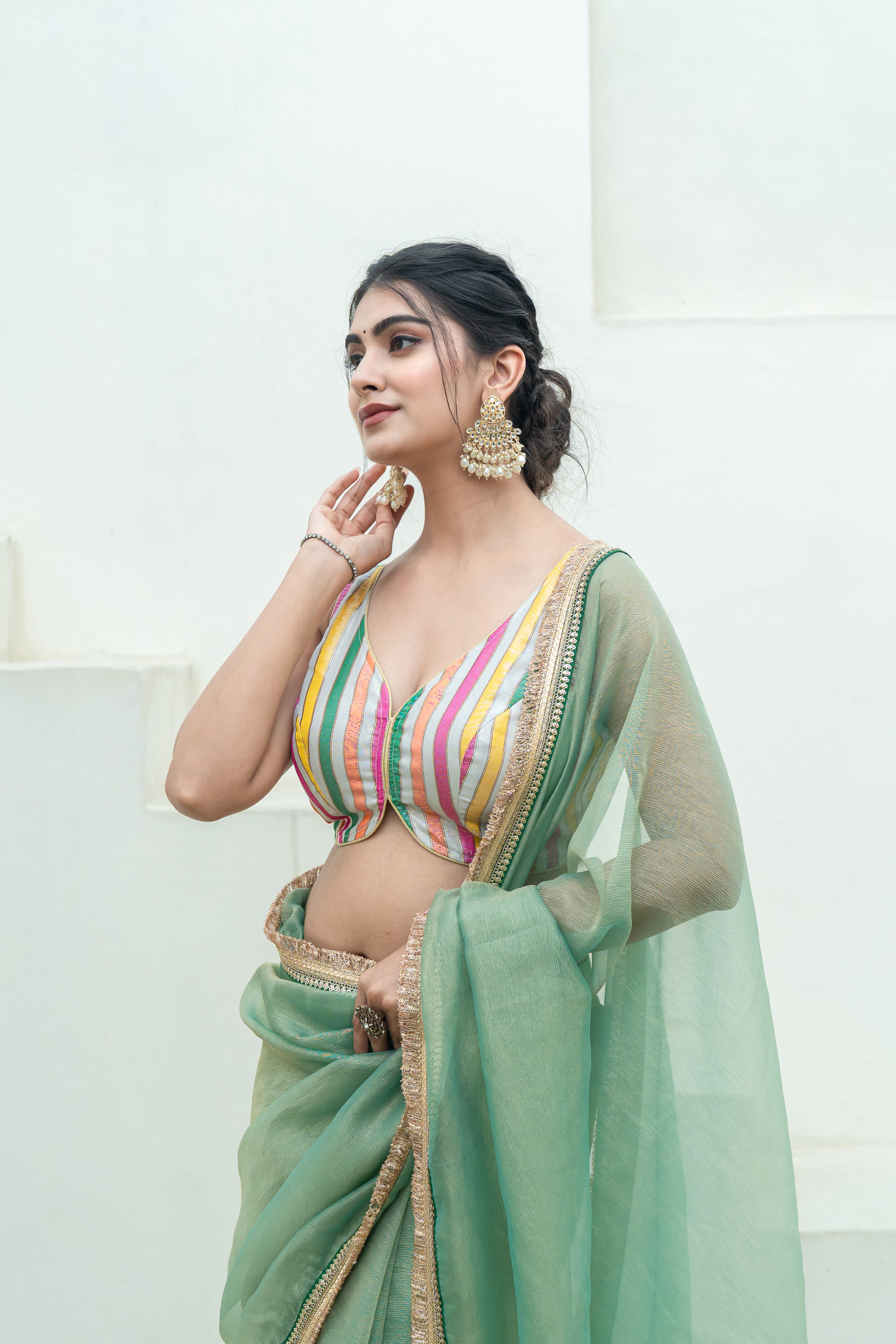 Multicolor Striped Padded Tissue Blouse