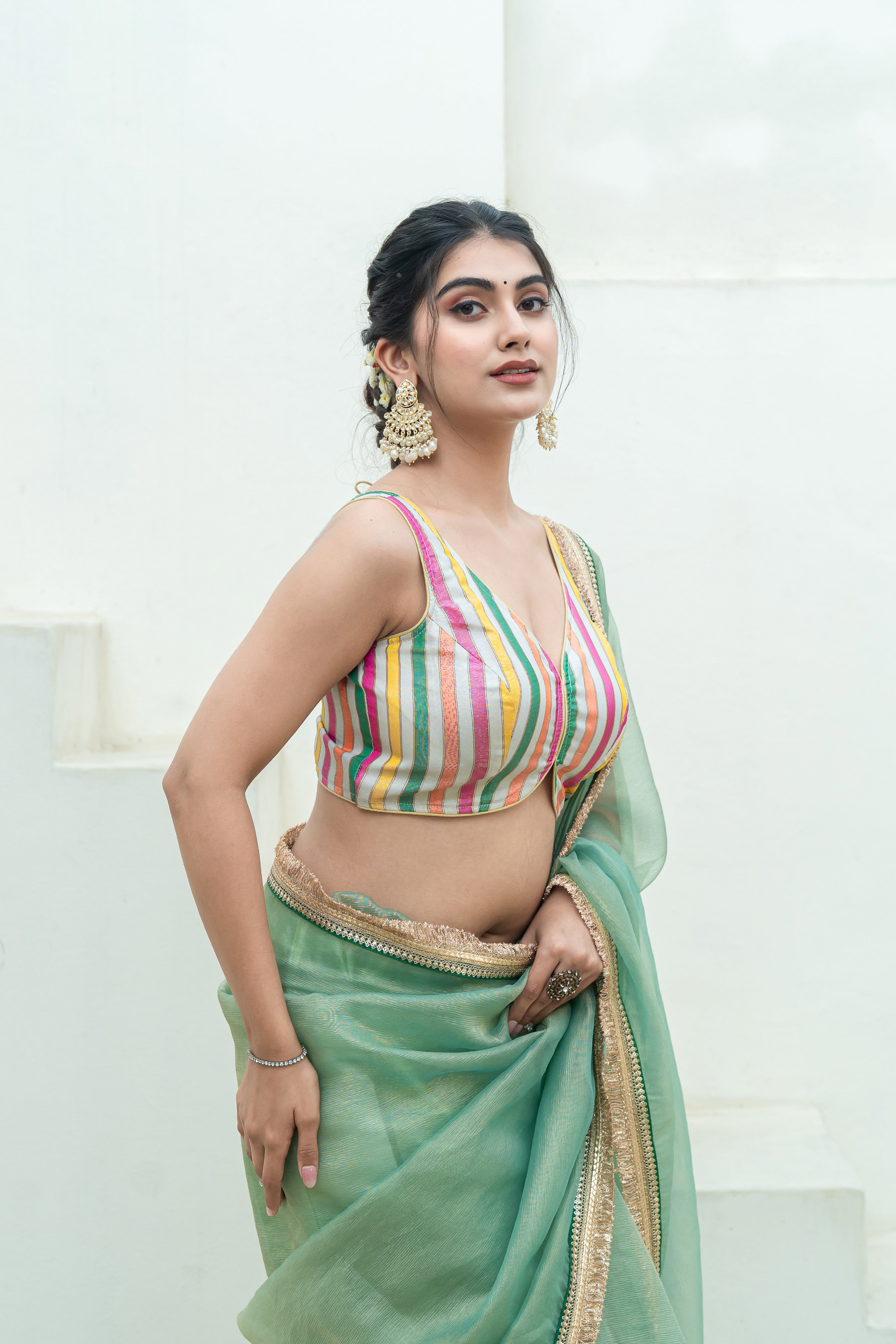 Multicolor Striped Padded Tissue Blouse