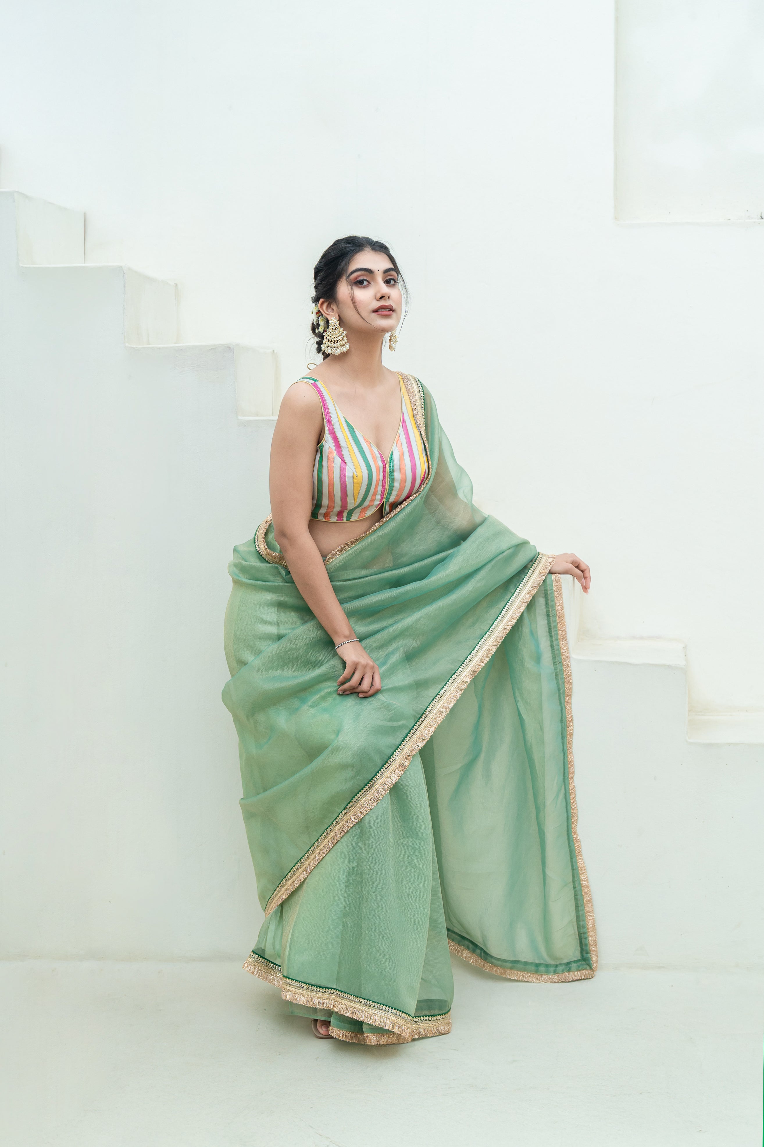 Multicolor Striped Padded Tissue Blouse