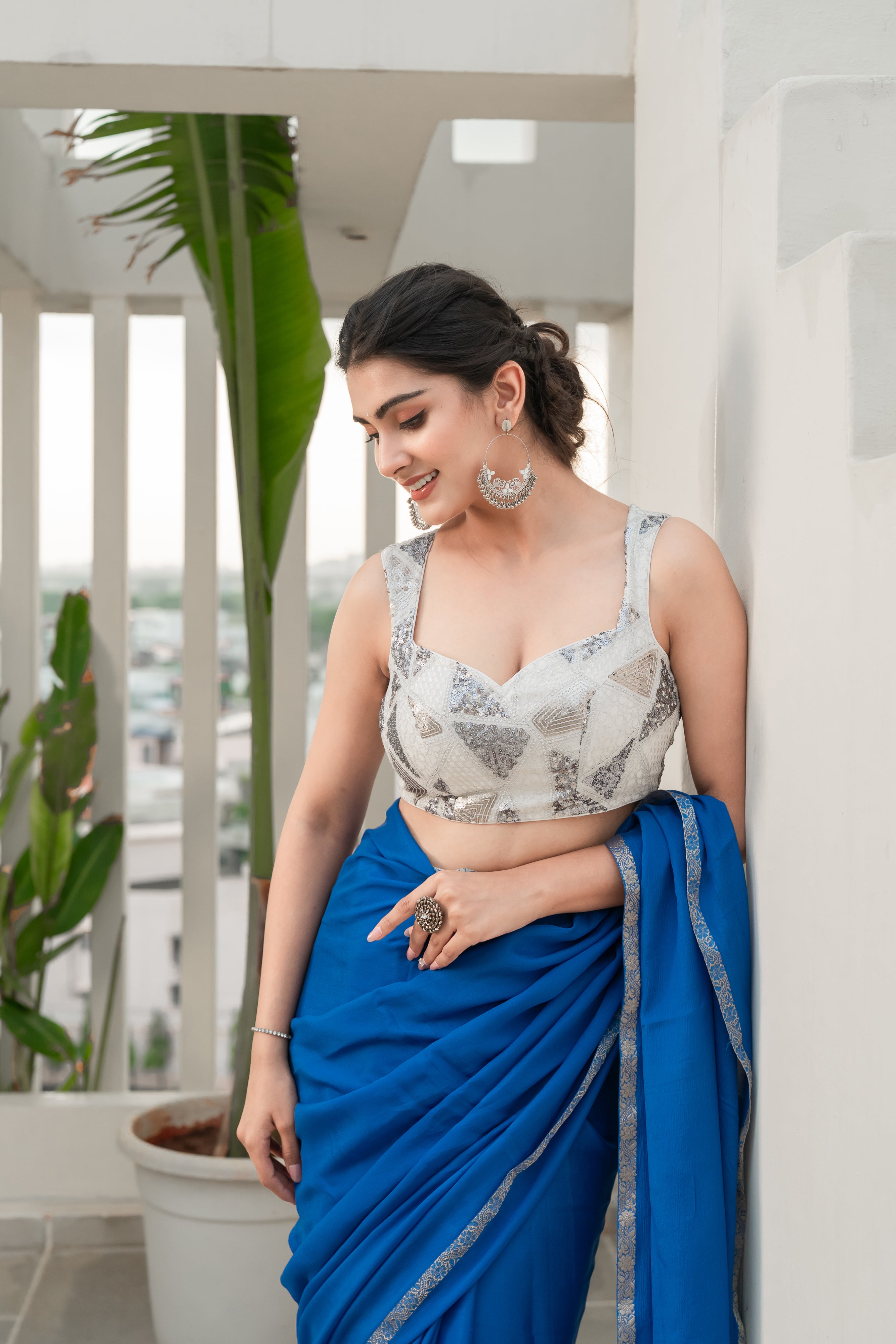 Geometric Sequin Embellished Designer Blouse