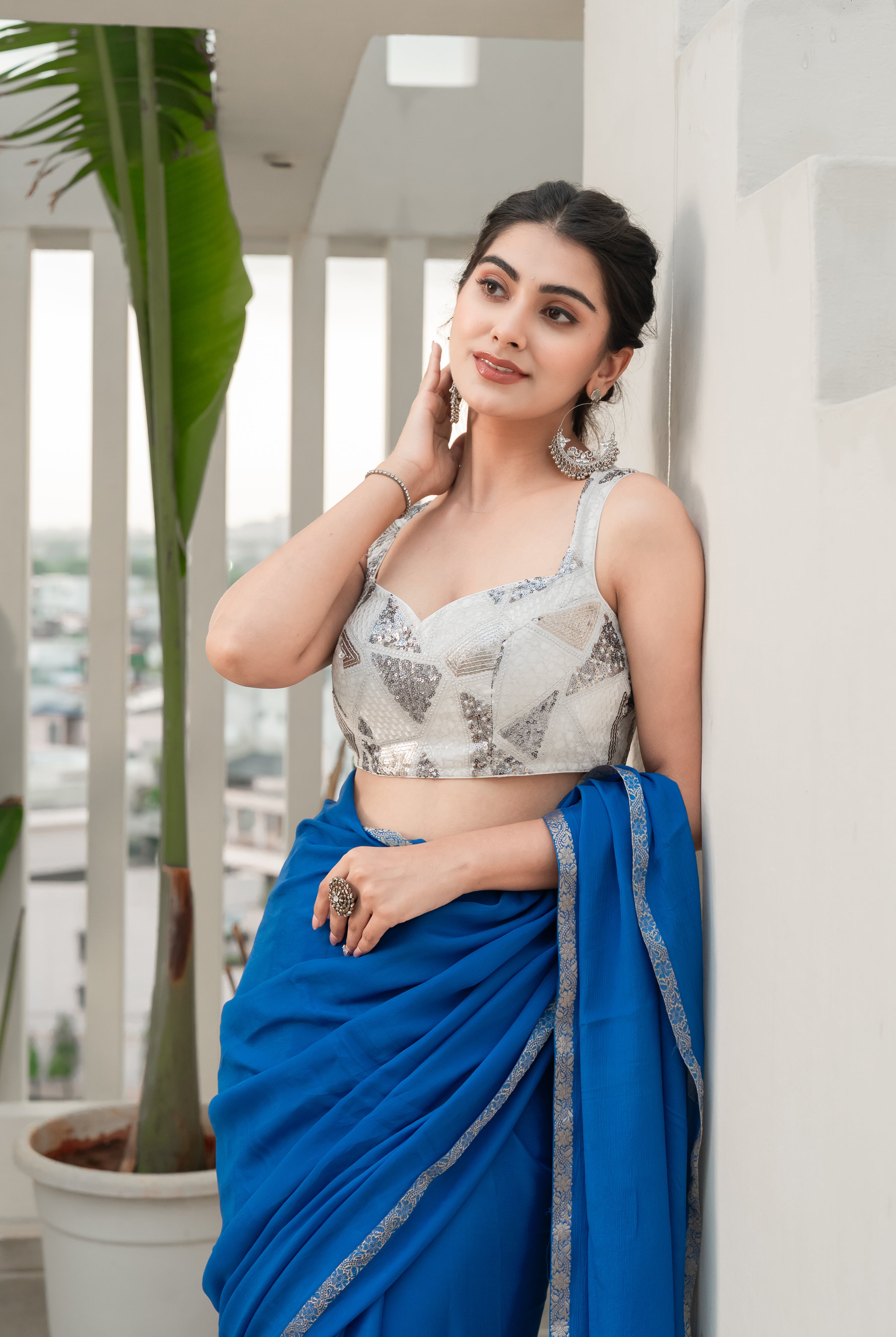 Geometric Sequin Embellished Designer Blouse