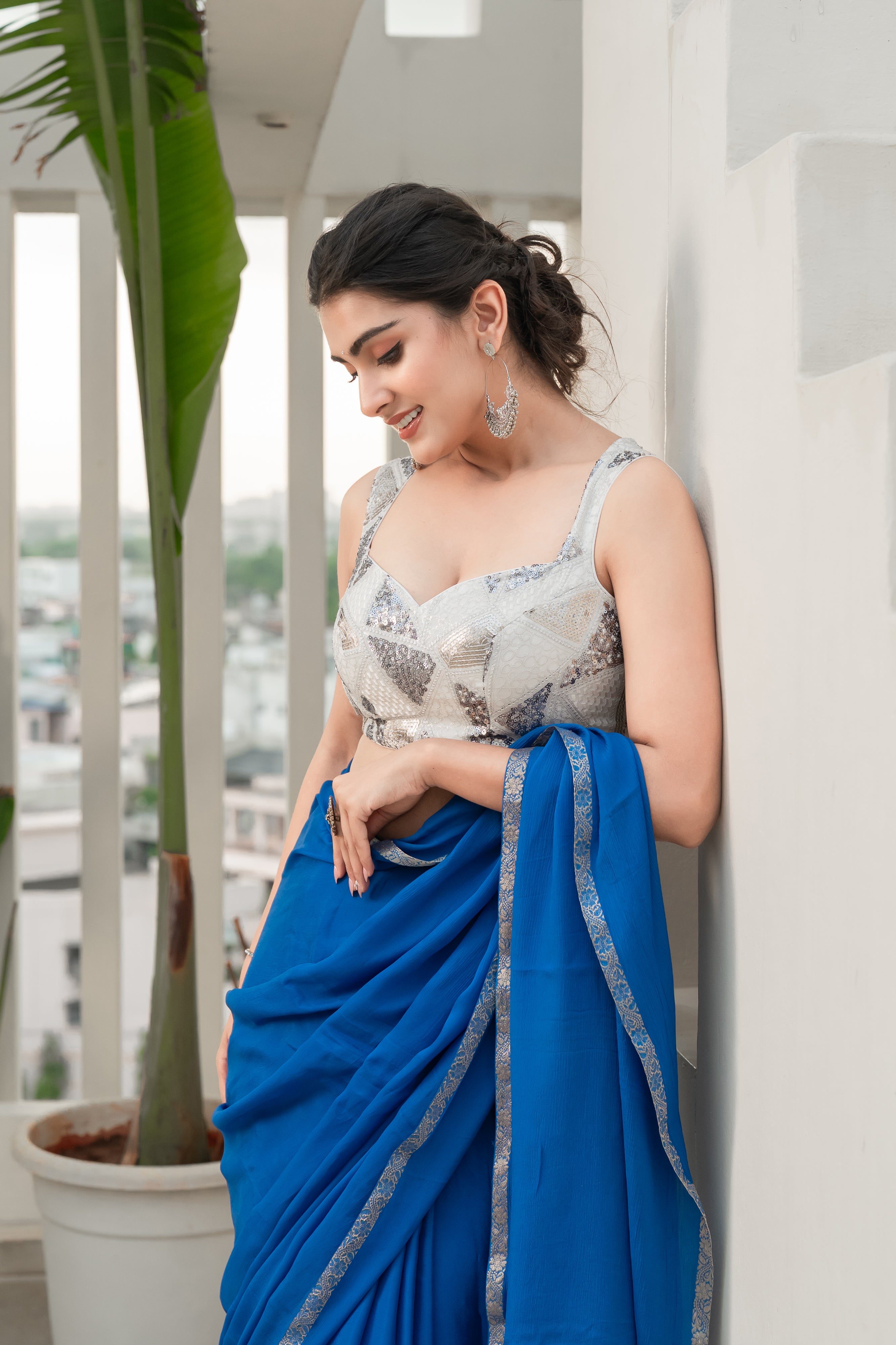 Geometric Sequin Embellished Designer Blouse