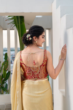 Woven Designed Kashi Banarsi Scoop Neck Padded Saree Blouse