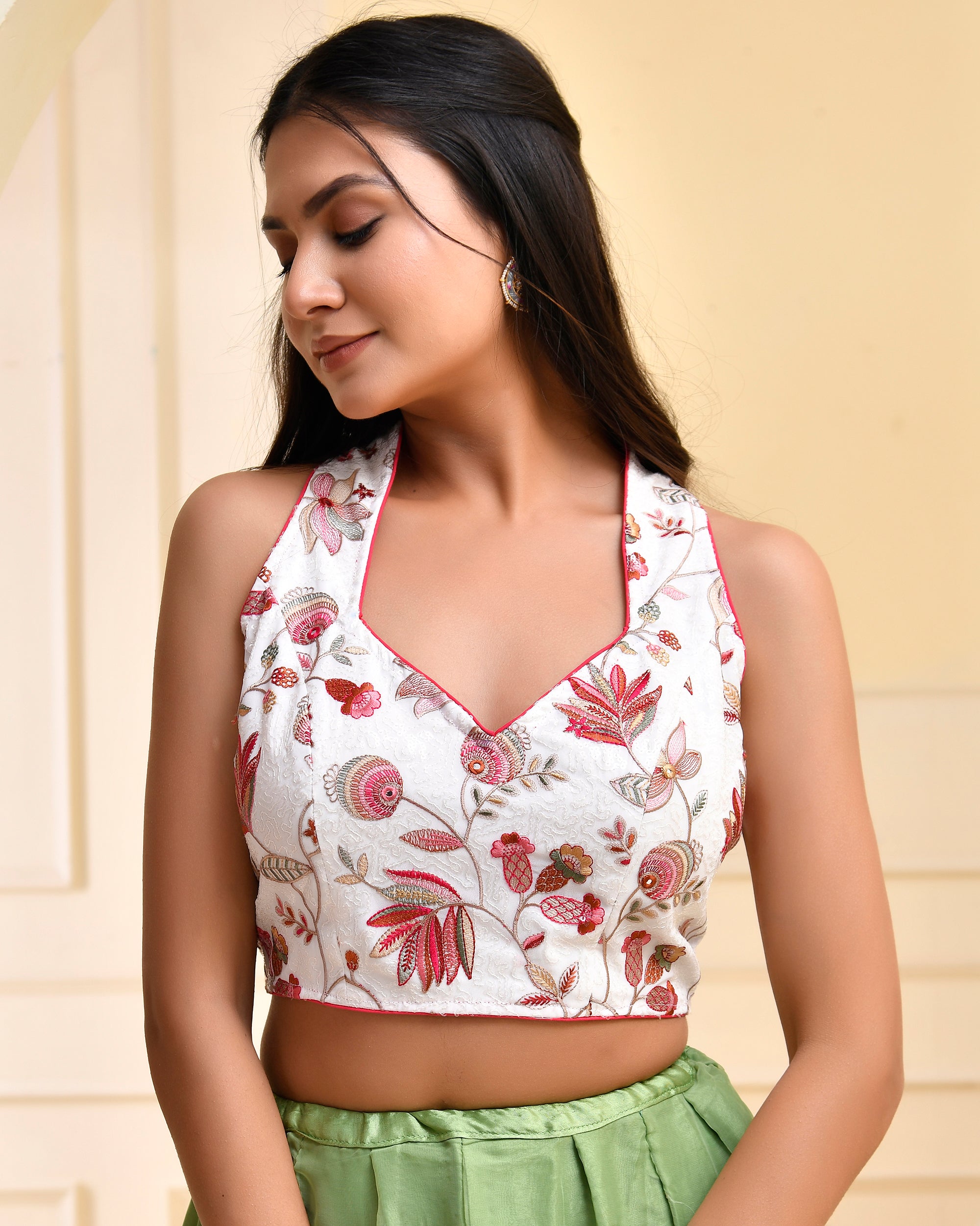 Embroidered Halter-Neck Designer Blouse