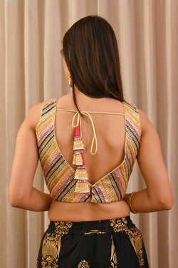 Multicolor Sleeveless V- Neck Padded Blouse