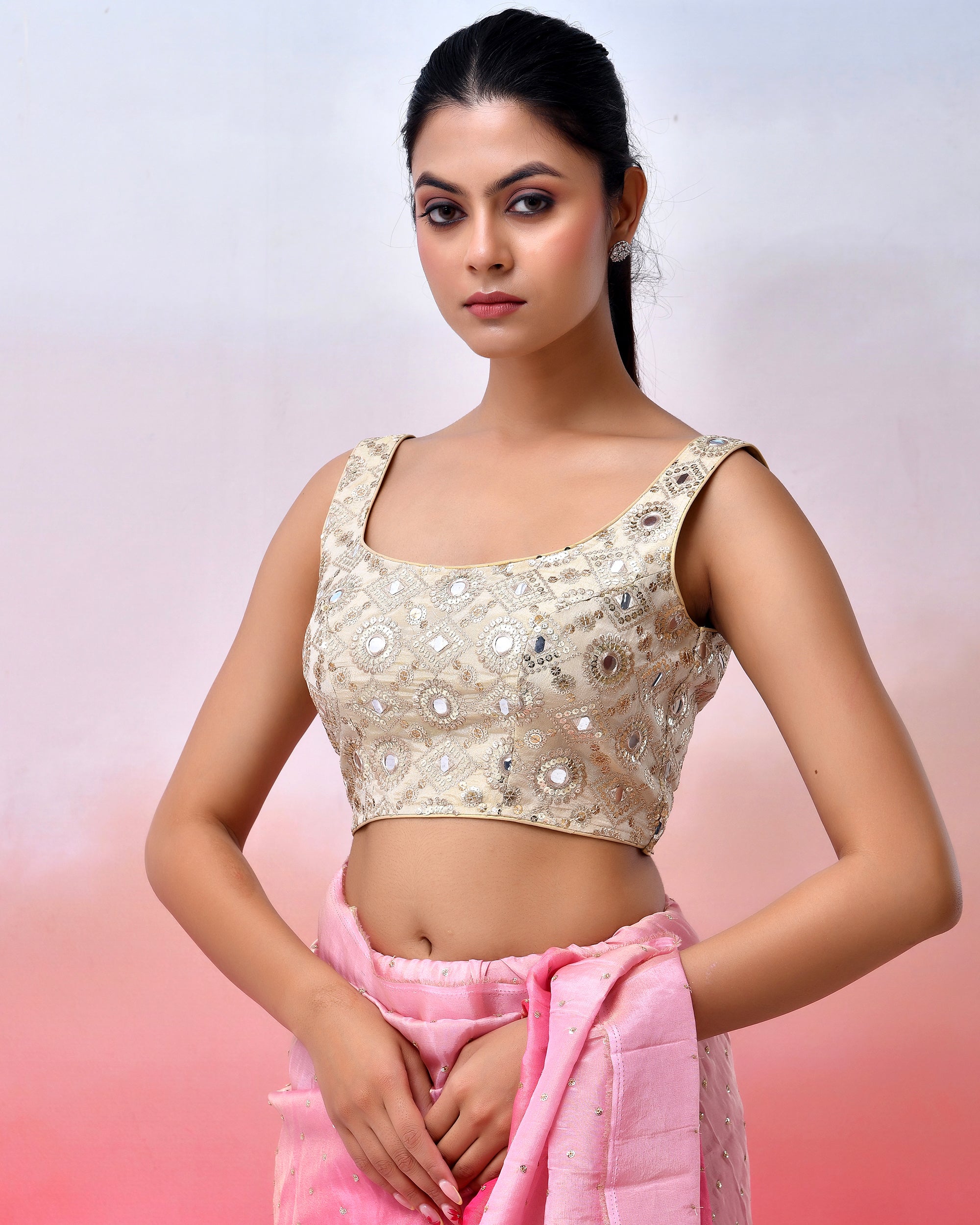 Embroidered Sequined Mirror Work Saree Blouse