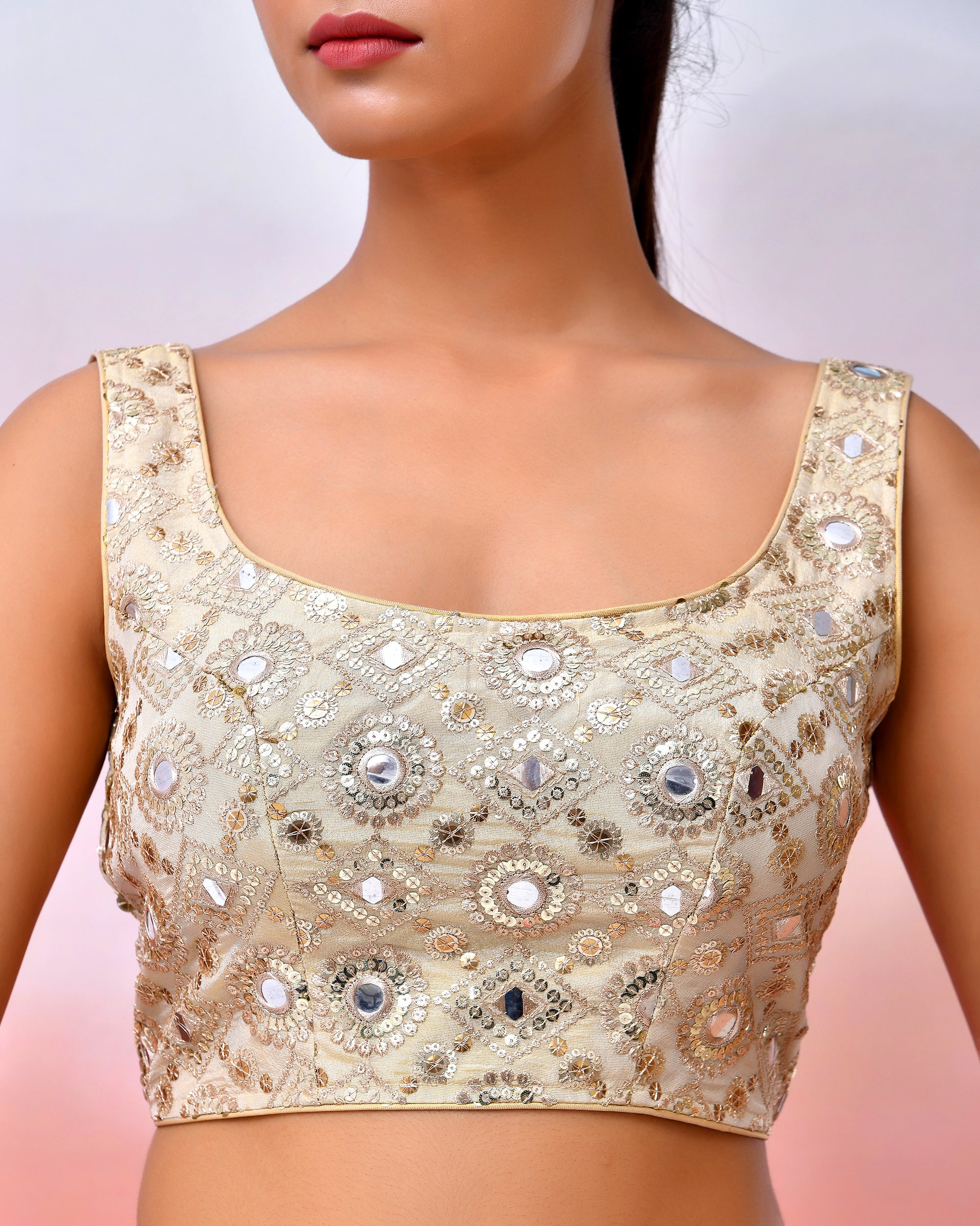 Embroidered Sequined Mirror Work Saree Blouse