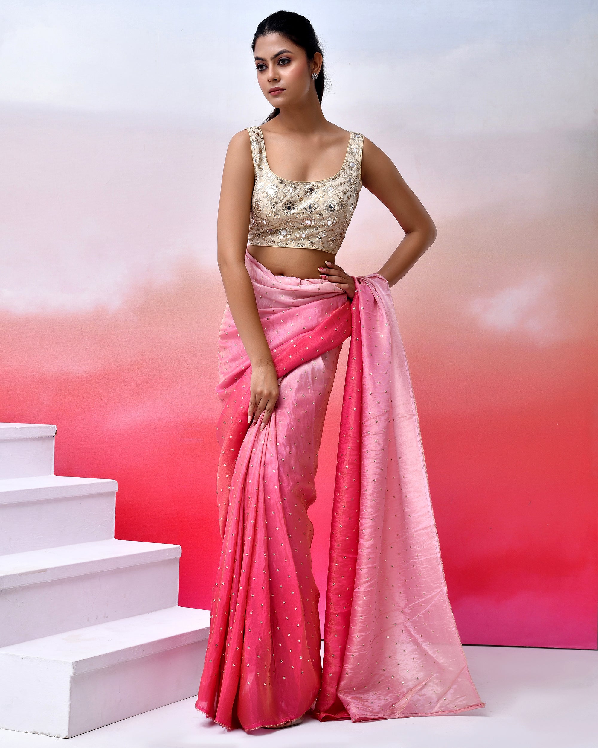 Embroidered Sequined Mirror Work Saree Blouse