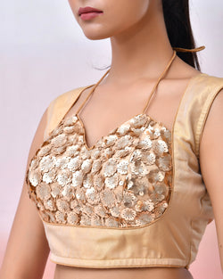 Floral Golden Sequined Masaba Cut Blouse