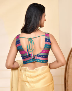 Multicolored Striped Banarasi Brocade Sleeveless V-Neck Blouse