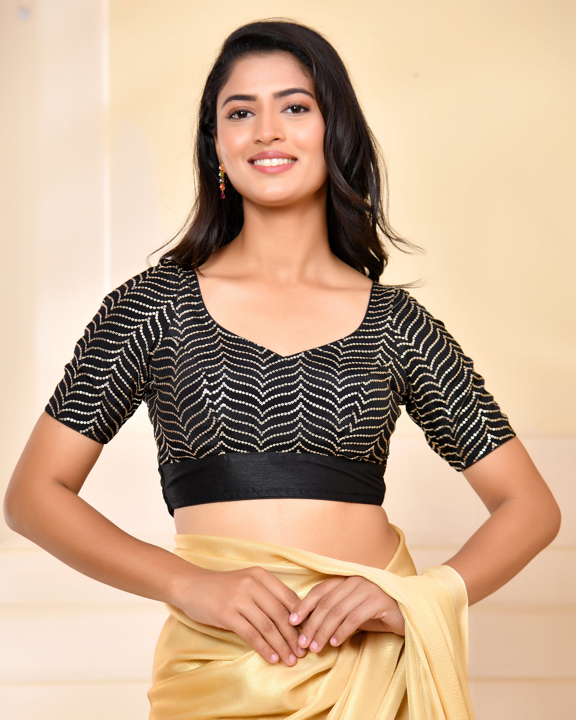 Black & Gold Sequin Embellished Designer Blouse