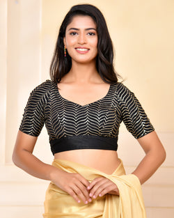 Black & Gold Sequin Embellished Designer Blouse