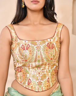 Woven Designed Kashi Banarsi Corset Style Padded Saree Blouse