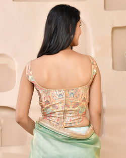 Woven Designed Kashi Banarsi Corset Style Padded Saree Blouse