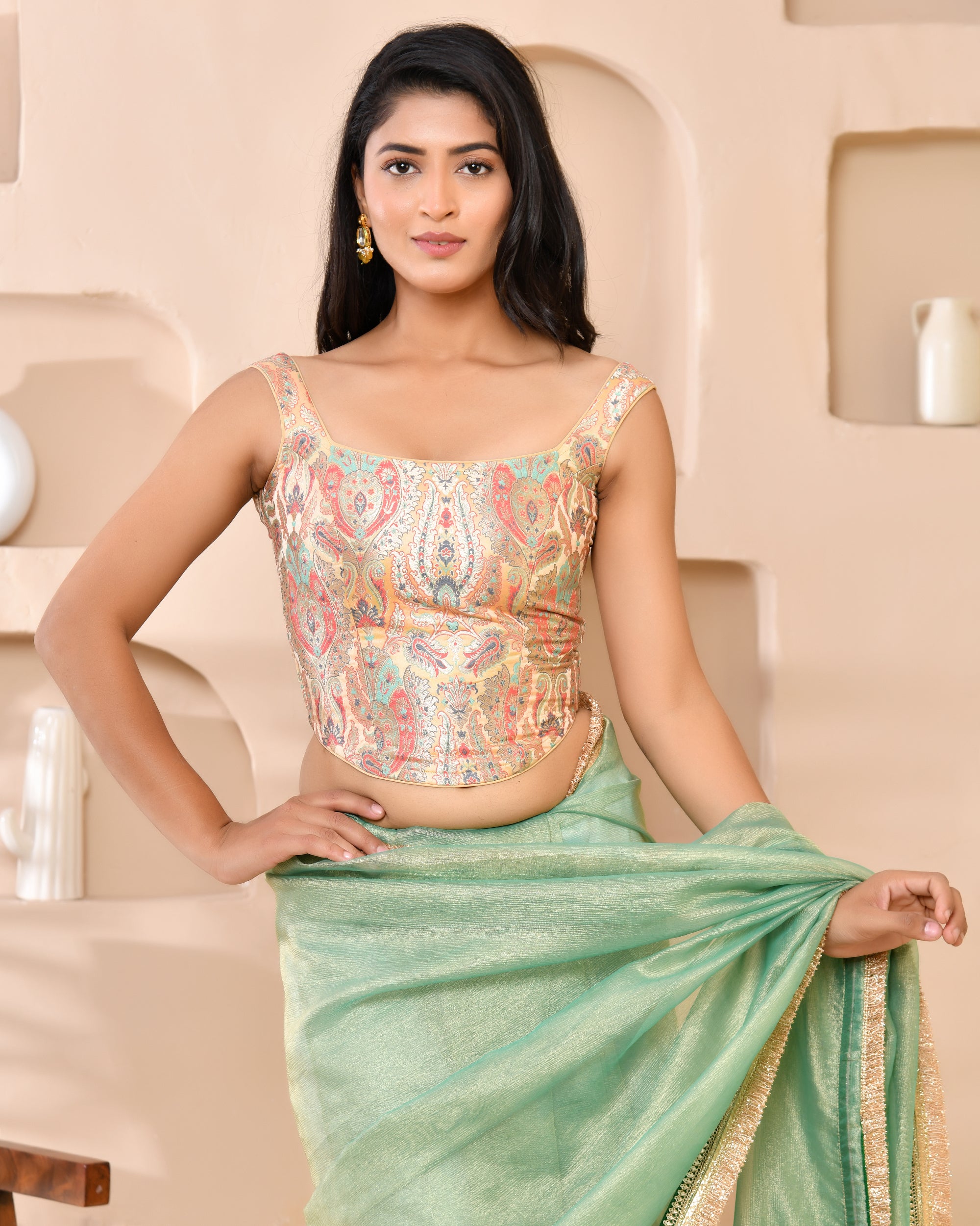 Woven Designed Kashi Banarsi Corset Style Padded Saree Blouse