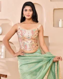 Woven Designed Kashi Banarsi Corset Style Padded Saree Blouse
