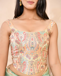 Woven Designed Kashi Banarsi Corset Style Padded Saree Blouse