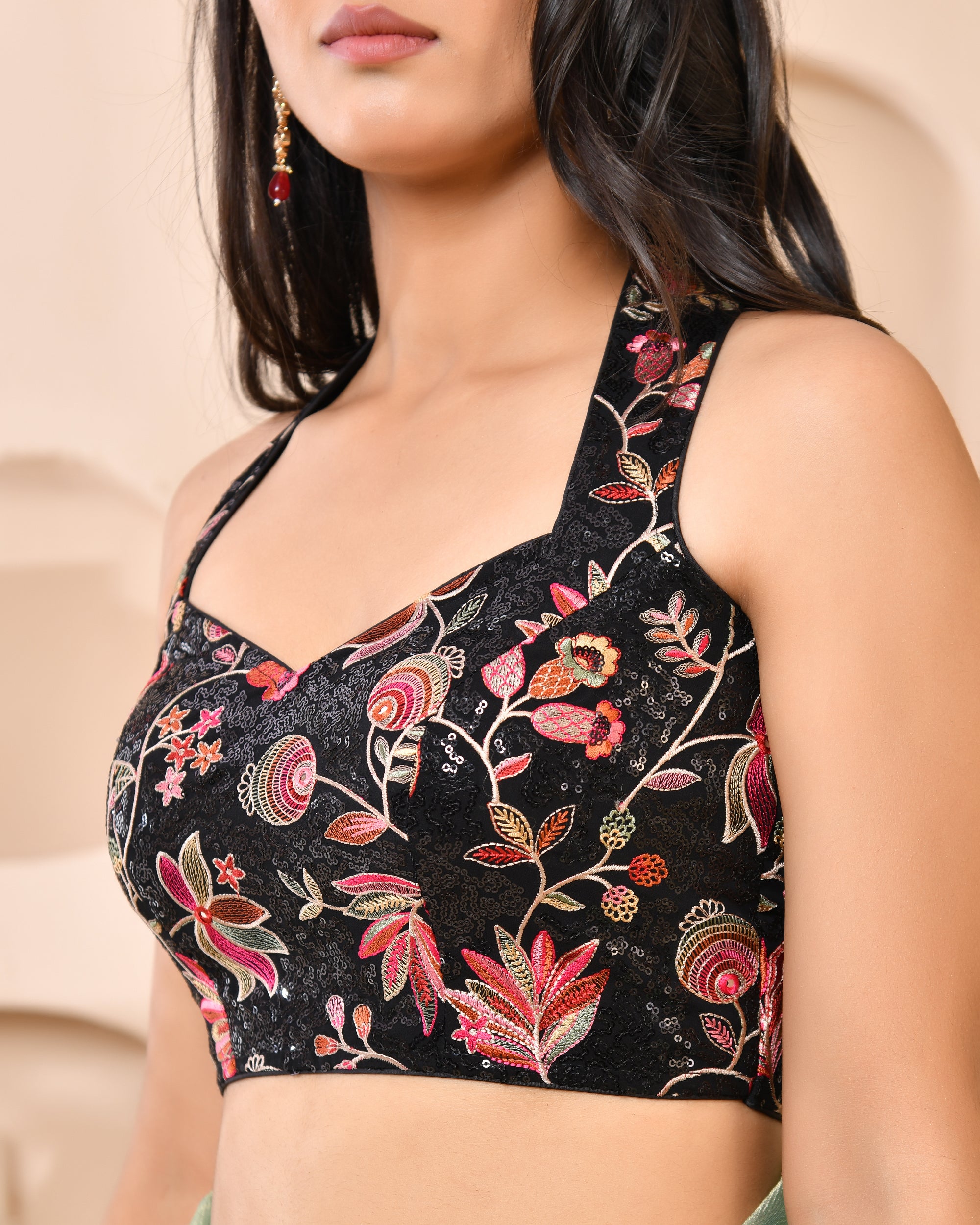 Embroidered Halter-Neck Designer Blouse