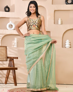 Woven Designed Kashi Banarsi Scoop Neck Padded Saree Blouse