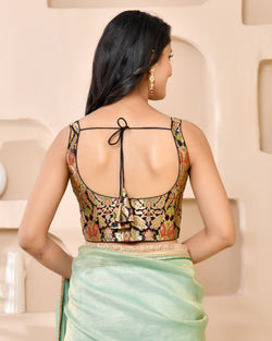 Woven Designed Kashi Banarsi Scoop Neck Padded Saree Blouse