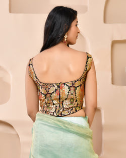 Woven Designed Kashi Banarsi Corset Style Padded Saree Blouse