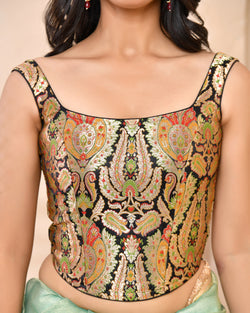 Woven Designed Kashi Banarsi Corset Style Padded Saree Blouse