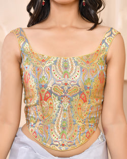 Woven Designed Kashi Banarsi Corset Style Padded Saree Blouse
