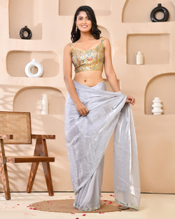 Woven Designed Kashi Banarsi Scoop Neck Padded Saree Blouse