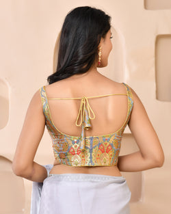 Woven Designed Kashi Banarsi Scoop Neck Padded Saree Blouse