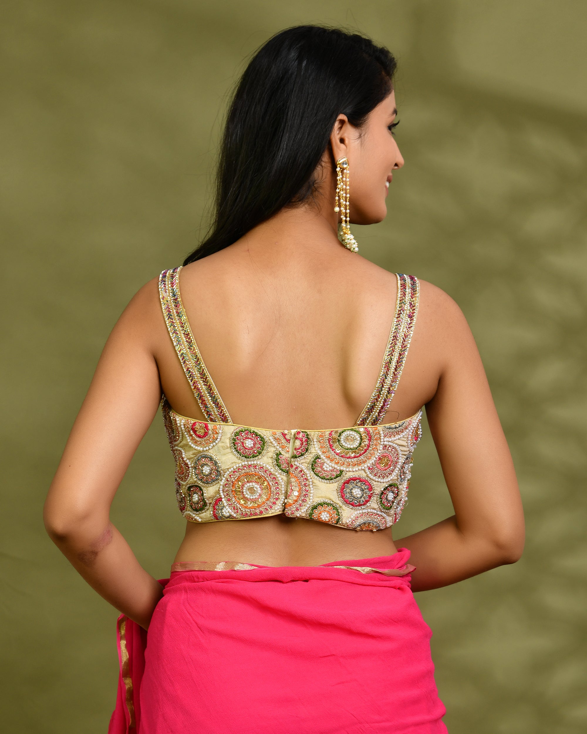 Pearl Embellished Multicolored Embroidered Blouse