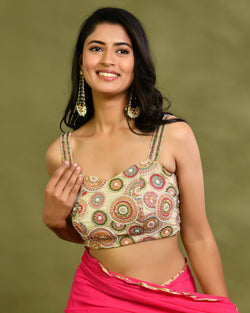 Pearl Embellished Multicolored Embroidered Blouse