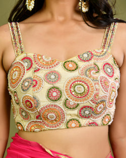 Pearl Embellished Multicolored Embroidered Blouse