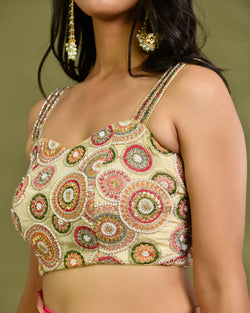 Pearl Embellished Multicolored Embroidered Blouse