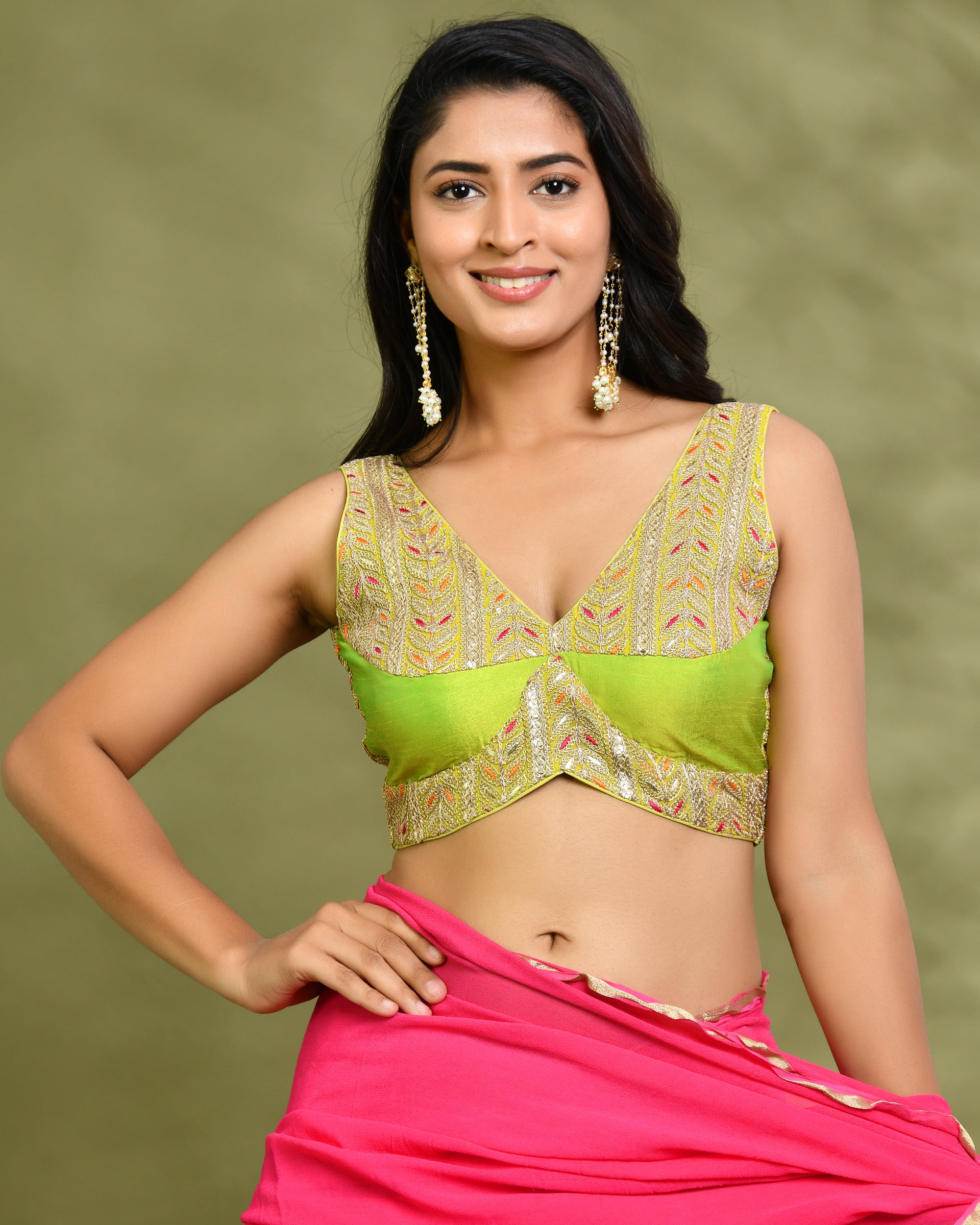 Embroidered Sleeveless Padded Saree Blouse