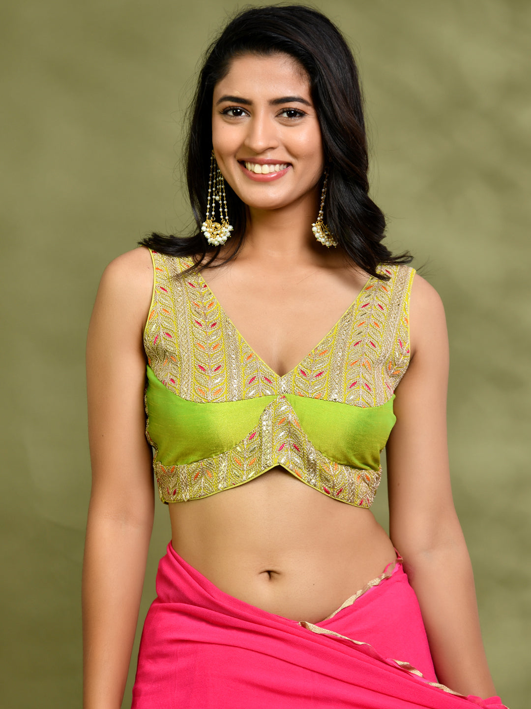 Embroidered Sleeveless Padded Saree Blouse