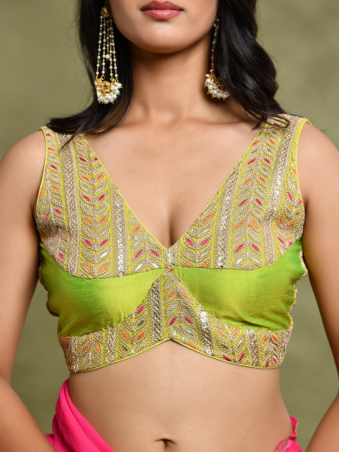 Embroidered Sleeveless Padded Saree Blouse