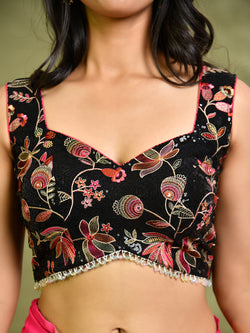 Floral Embroidered Blouse with Pearl Detailing